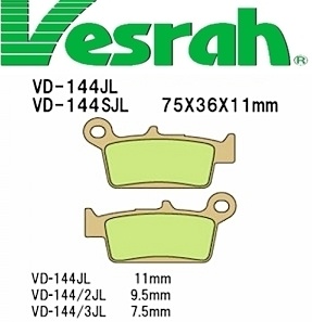 [Vesrah]베스라 VD144JL/SJL - HONDA CR80R,CRM250AR,XR250,SUZUKI DR-Z400,YAMAHA YZ125 기타 그 외 기종 -오토바이 브레이크 패드